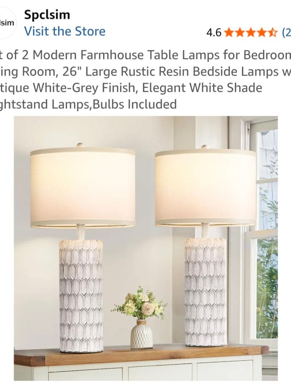Spclsim Modern Farmhouse Table Lamps Set of 2 White